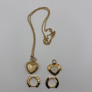 Joan Rivers Classics Heart Pendant Watch Necklace Set Gold Tone Interchangeable